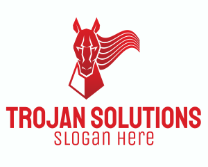 Trojan - Red Horse Mane logo design