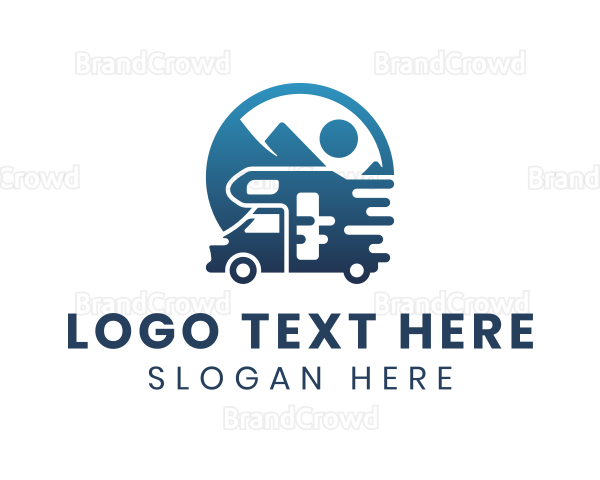 Blue Camper Van Vehicle Logo