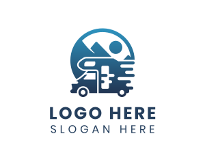 Blue Camper Van Vehicle Logo