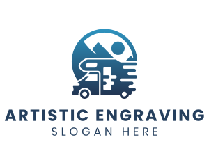 Blue Camper Van Vehicle logo design