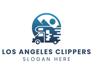 Automobile - Blue Camper Van Vehicle logo design