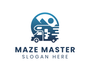 Blue Camper Van Vehicle logo design