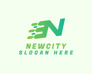 Green Speed Motion Letter N logo design