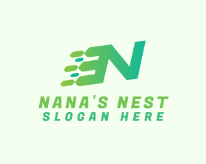 Green Speed Motion Letter N logo design