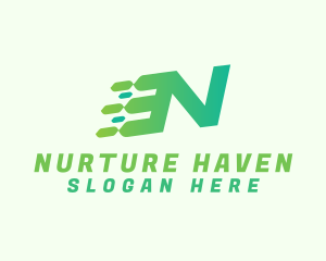 Green Speed Motion Letter N logo design