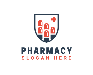 Medicine Pharmacy Pills Shield logo design