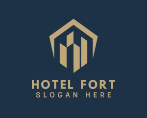 Hexagonal Building Hotel logo design