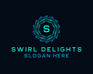 Cyber Circuit Swirl logo design