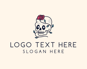 Dia De Los Muertos - Rose Plant Skull logo design