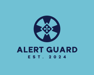 Warning - Blue Wheel Shield logo design