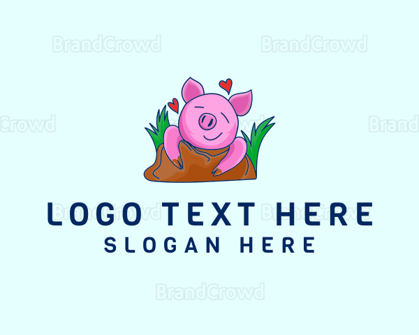 Smiling Pig Illustration Logo
