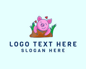 Kindergarten - Smiling Pig Illustration logo design