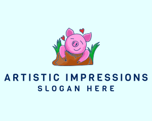 Smiling Pig Illustration logo design