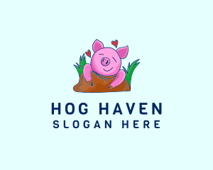 Hog - Smiling Pig Illustration logo design