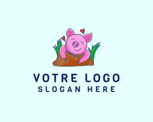 Ranch - Smiling Pig Illustration logo design