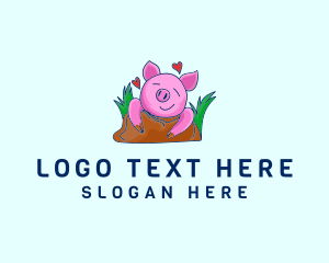 Smiling Pig Illustration Logo