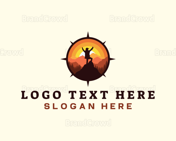 Hiker Compass Mountain Outdoor Logo