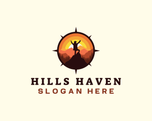 Hiker Compass Mountain Outdoor logo design