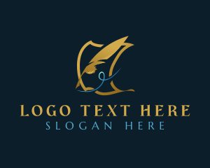 Poet - Feather Quill Writing logo design