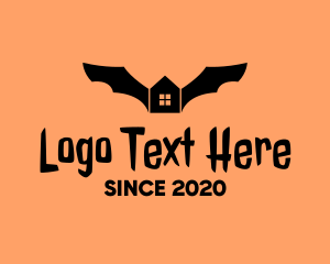 Black - Bat Halloween House logo design