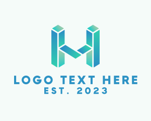 Letter Ch - 3D Gradient Blocks Letter H logo design