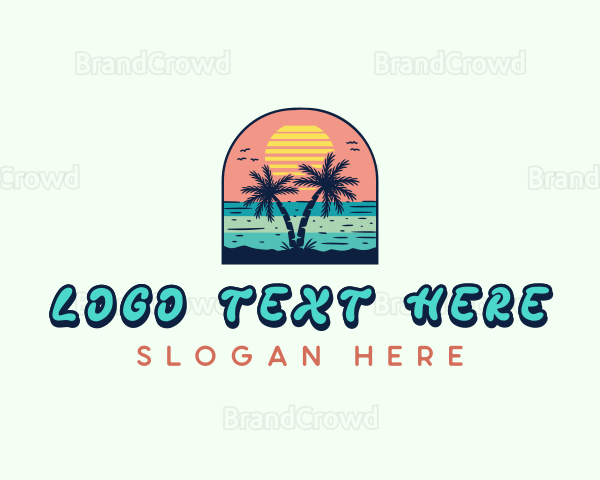 Palm Tree Sunset Beach Logo