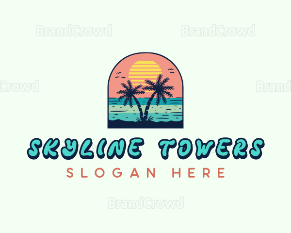 Palm Tree Sunset Beach Logo