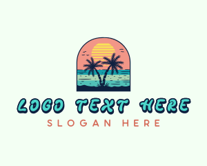 Palm Tree Sunset Beach Logo