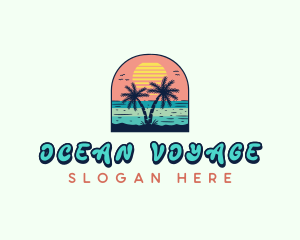 Palm Tree Sunset Beach logo design