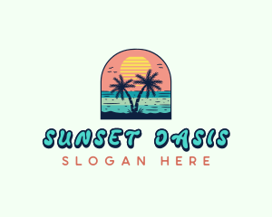 Palm Tree Sunset Beach logo design