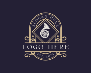 Ornament Frame - Luxury Musical French Horn logo design