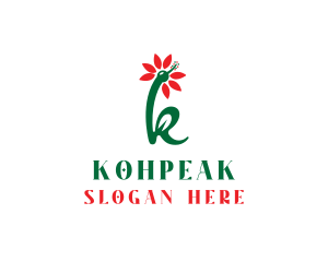 Green Red K Flower logo design