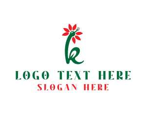 Letter K - Green Red K Flower logo design