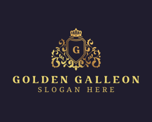 Golden Crown Regal Shield logo design