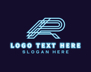 Video Game - Tech Neon Light Letter R logo design