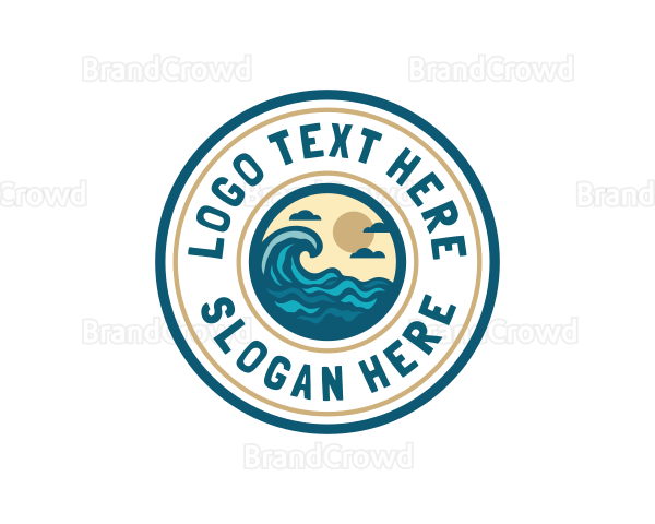 Beach Wave Surfing Logo