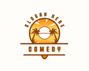 Coconut Tree - Travel Pin Sunset logo design