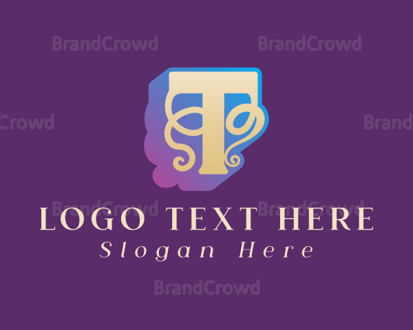 Gradient Letter T Calligraphy Logo