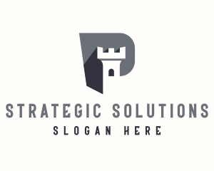 Strategy - Castle Fortress Security Letter P logo design