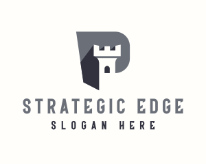 Strategy - Castle Fortress Security Letter P logo design