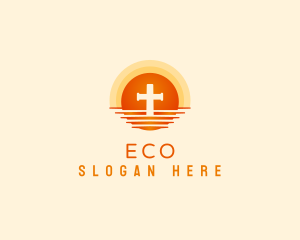 Ocean - Sunset Horizon Cross logo design