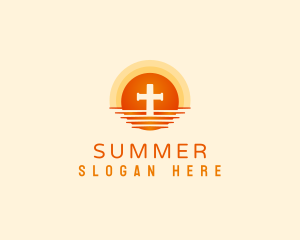 Sunset Horizon Cross logo design