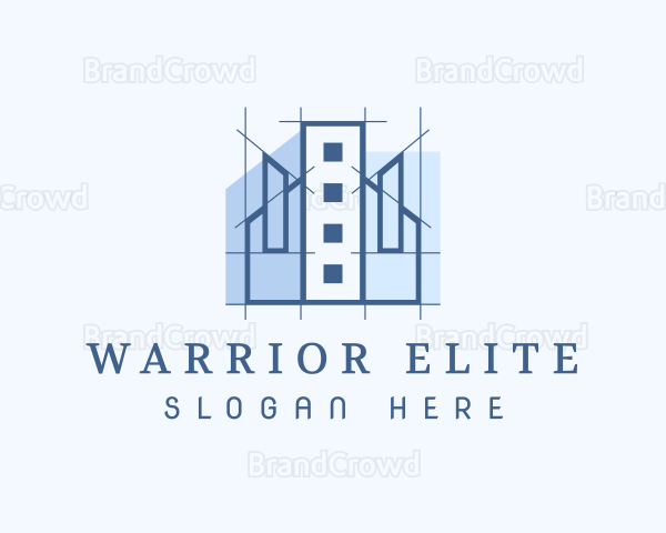 Blue Building Construction Logo