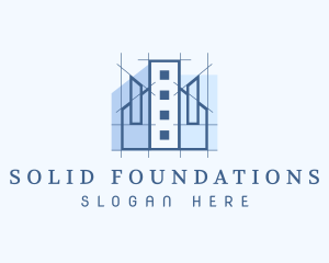 Blue Building Construction Logo