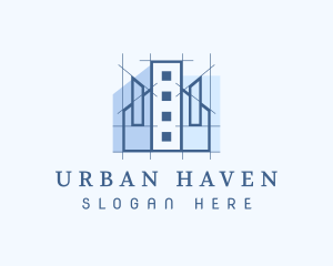 Blue Building Construction logo design