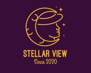 Stargazing - Woman Moon Hat logo design