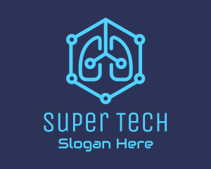 Blue Respiratory Lungs Tech logo design