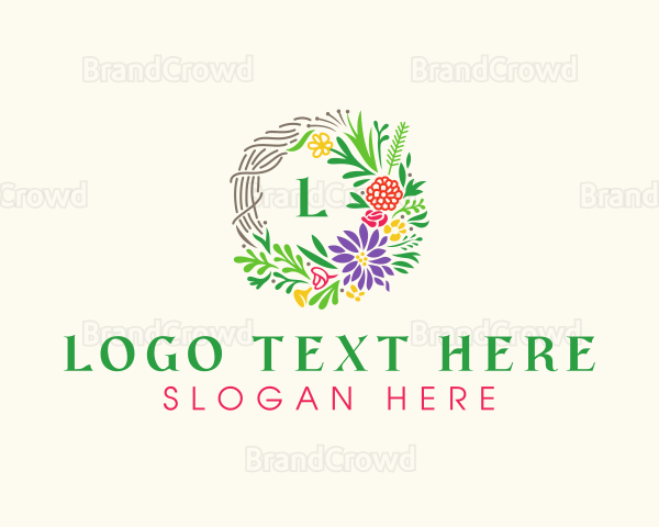 Floral Badge Wreath Logo