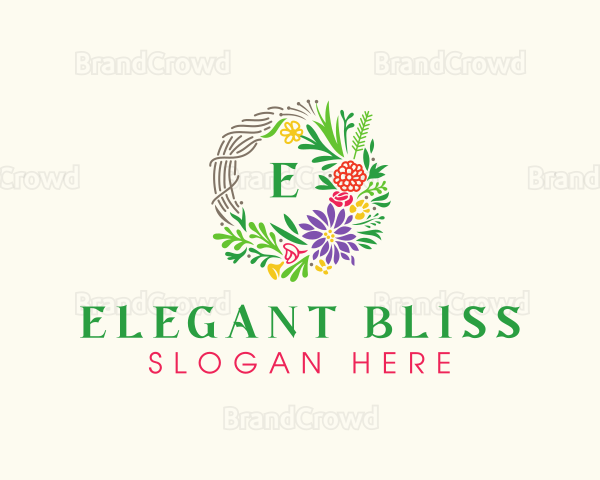 Floral Badge Wreath Logo