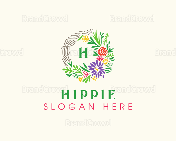 Floral Badge Wreath Logo